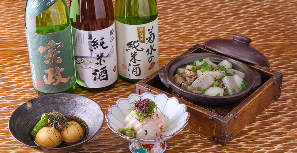 純米酒特集のお酒と料理
